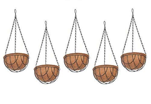 COIR GARDEN Coir Metal Hanging Pot, 8 inch, 5 Pieces, Brown