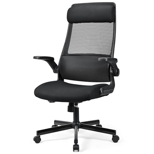 MELOKEA Sedia da Ufficio Ergonomica Direzionale Schienale Alto in Rete Ultra Traspirante. Supporto Lombare Ortopedico a S Certificato EN 1335 e Poggiatesta 6cm Regolabile. Braccioli Ribaltabili Nero