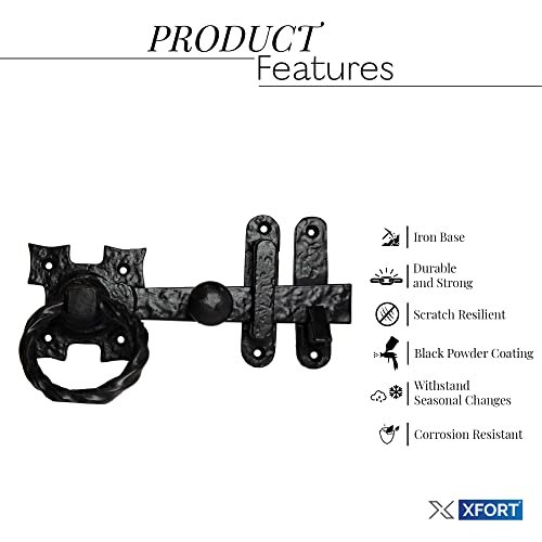 XFORT Smithy's Range Rope Ring Gate Latch, Black Antique Hammered Finish Ring Gate Latch, Corrosion Resistant - Image 3