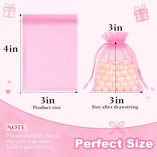 Image of Crweety 50 Pcs Pink Organza Bags 3x4 In, Small Gift Bags Bulk for Jewelry Candy Soap Makeup Sachet, Cute Mini Mesh Goodie Bag Drawstring for Wedding Baby Shower Party Favors & Graduation Gifts