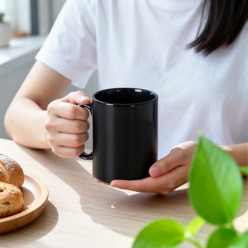 SHOWFULL 650ml Große tasse, glatte Keramik- Kaffeetassen, große Kapazität und Griff, für Büro, Zuhause, Schwarz – Ansicht 6