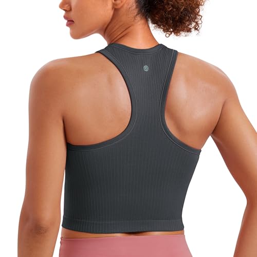 Image of CRZ YOGA Seamless Rib Racerback Crop Tank | Light Support, Removable Pads, Yoga, Ribbed, Racerback, Longline Sports Bras for Women