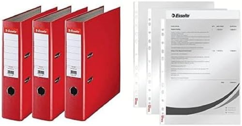 Classeurs A4 Esselte 75mm rouge et 100 pochettes perforees