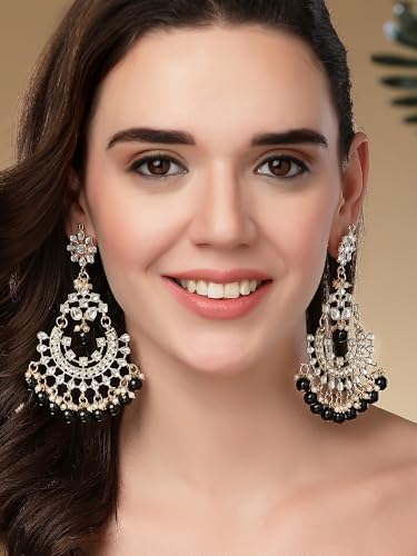 Image of Karatcart Gold Plated Pink Meena Lotus Design Kundan Dangler Earrings for Women (color may slightly vary due to photographic effect)