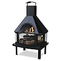 Four Seasons Courtyard Wood Burning Fireplace Outdoor Steel Chimney Rectangular Fire Bowl for Backyard Patio or Deck Bonfire Heating, Black