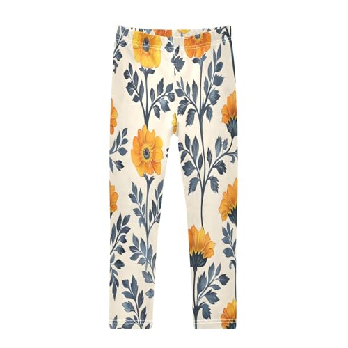 Bolaz Toddler Girls Leggings Printed Yoga Pants Leggings Indigo Marigold Flowers for Kids