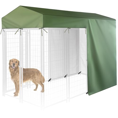 Outdoor Dog Kennel Cover Half Coverage for 8'Dx4'Wx6'H 600D Heavy Duty Waterproof Kennel Covers for Dog Cages(Cover Only) Greenish Color