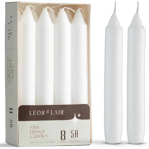 Leor & Lair 6 Inch Short Taper Candles Pack of 8 White Candlesticks