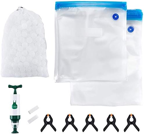 Sous Vide Bags Kit for Anova, Joule and all Popular Brands - 20 Reusable BPA FREE Sous Vide Bags, 1 Hand Pump, 5 Sous Vide Clips, 2 Bag Sealing Clips, 250 Cooking Water Balls With Mesh Drying Bag