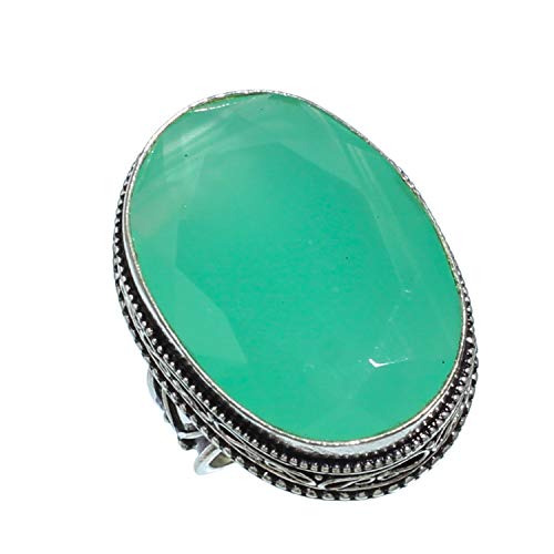 Bague calcédoine verte argent 925, le cadeau artisanal idéal