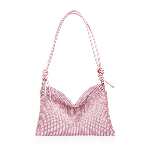 YZROHYI Bolsos de Fiesta Mujer Boda,Bolso de Noche,Clutch Elegante,Bolso Brillantes,Bolsa Diamantes Citas,Bolsa de Embrague Manera,Bolsos de Mano Pedrería,Bandolera Moda Bolsoes de Novia-Rosa