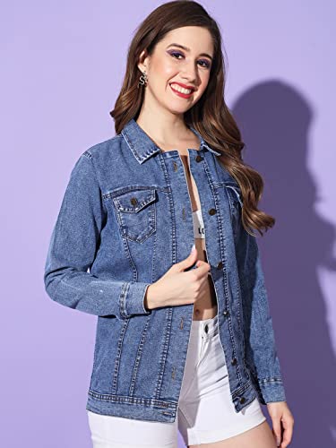Image of Buynewtrend Buttoned Flap Pockets Women Long Denim Jacket