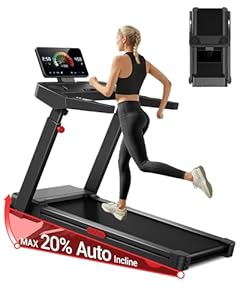 Treadmills for Home with 20% Auto Incline, 14KM/H Foldable Treadmill with Handles, Running Machine for Heavy People, 180KG Weight Capacity, Large Running Belt and Intelligent LED Touch Screen
