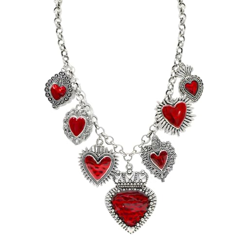 We We Chunky Antique Charm Necklace for women Vintage Sun Stars Hearts Sea shell Starfish Beachy Boho Layers Charms Necklaces (Antique red heart necklaces)