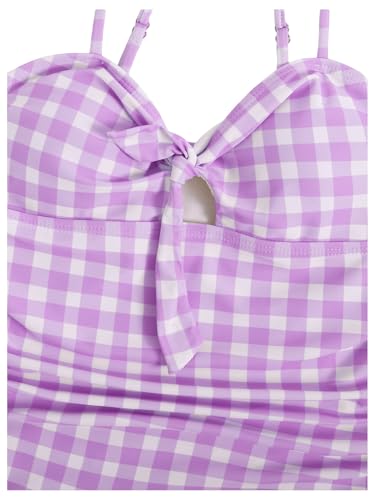 Image of Floerns Girl's Gingham Print Ruched Cut Out Knot Front One Piece Swimsuit