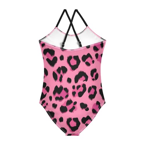 Rose Leopard Pattern Girls One Piece Swimsuits Summer Quick Dry Beach Bathing Suit2