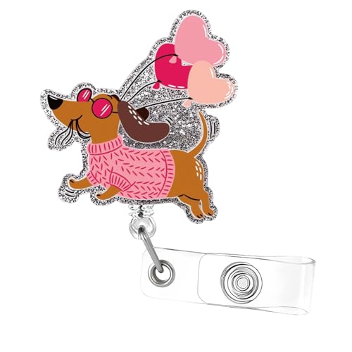Dog Badge Reel Retractable Badge Holders, Cute Dog Nurse Badge Clip, Funny Badge Reel with Alligator Clip Accessories, Heart Balloon Badge Holder for ID Name Teacher Doctor