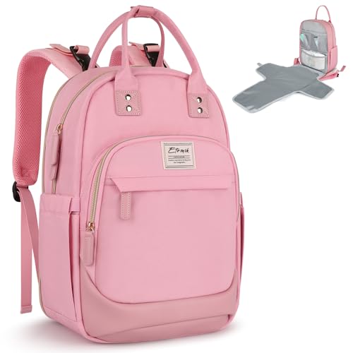 Image of ETRONIK Baby Diaper Bag Backpack, Multifunction Baby Bag for Boys Girls, Water Resistant Diaper Bag with Changing Pad, Stroller Straps, Stylish Baby Travel Essential & Items for Mom Dad, Gift, Pink