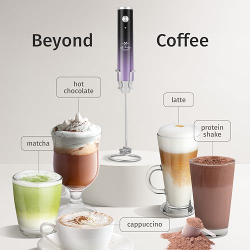 Image of Zulay Kitchen Rechargeable Milk Frother Handheld - Frother Wand, Drink Mixer, Electric Whisk Frother, for Cappuccinos, Matcha & Protein Powder - Lux Double Whisk 2 Speed Waterproof 2000mAh Purple