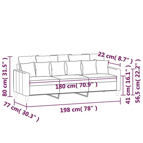 Emmtore Sofa 3-Sitzer,Loungesofa Couch mit Armlehnen Rückenkissen,Wohnzimmersofa Designsofa Metallgestell, Sitzmöbel Zweisitzer Samt Schwarz,180 cm – Bild 3
