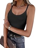 Caracilia Workout Tops for Women Racerback Basic Tank Summer 2025 Camisole V Neck Slim Fit Sleeveless Camis Black Small