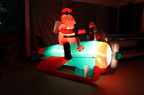 Bzb Goods Animated 8 Foot Long Christmas Inflatable Santa Claus With Penguins On Airplane Decor Outdoor Indoor Holiday Decorations, Blow Up Lighted Yard Decor, Giant Lawn Inflatable For Home #TOP5