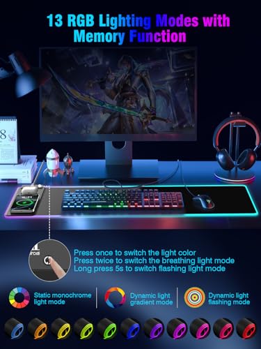 Image of Mouse Pad with Magnetic Wireless Charging, Large Desk Pad Protector, RGB Black Mousepad Desk Mat with 15W Fast Charger, 4mm Thick Non-Slip, Waterproof Laptop Writing Pad for Office, Home, Gaming