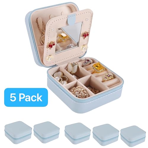 Image of KElofoN Travel jewelry case Travel jewelry box Travel Jewelry Organizer Small Jewelry Organizer Box for Girls Women with Mirror (Sky blue-5)