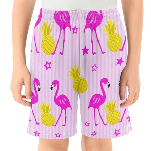 J JOYSAY Flamingo Pineapple Star Pink Boys Athletic Shorts Kids Youth Casual Shotrs with Elastic Waistband Pockets2