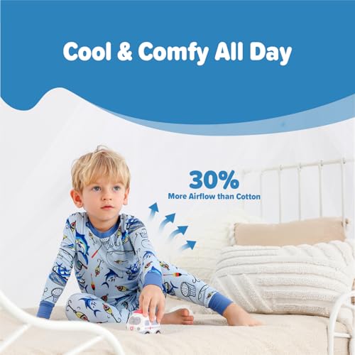 Image of Kids 2-Piece Soft Bamboo Viscose Clothing Set, Long Sleeve Top & Pants, Everyday Outfit for Toddler Boys & Girls