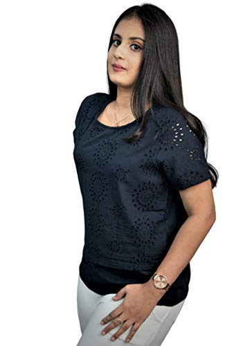 Amor Women's Midnight Blue Broderie Lace Top