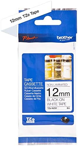Brother TZe-N231 Labelling Tape Cassette, Black on White, 12 mm (W) x 8 m (L), Non-Laminated, Brother Genuine Supplies