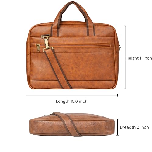 Image of Mihaa Laptop Bags for Man | Leather Laptop Bags for Men Office | Upto 15.6 Inch | Water Resistant | Multiple Organisers | PU Leather | Professional Office Bag - [Brown]