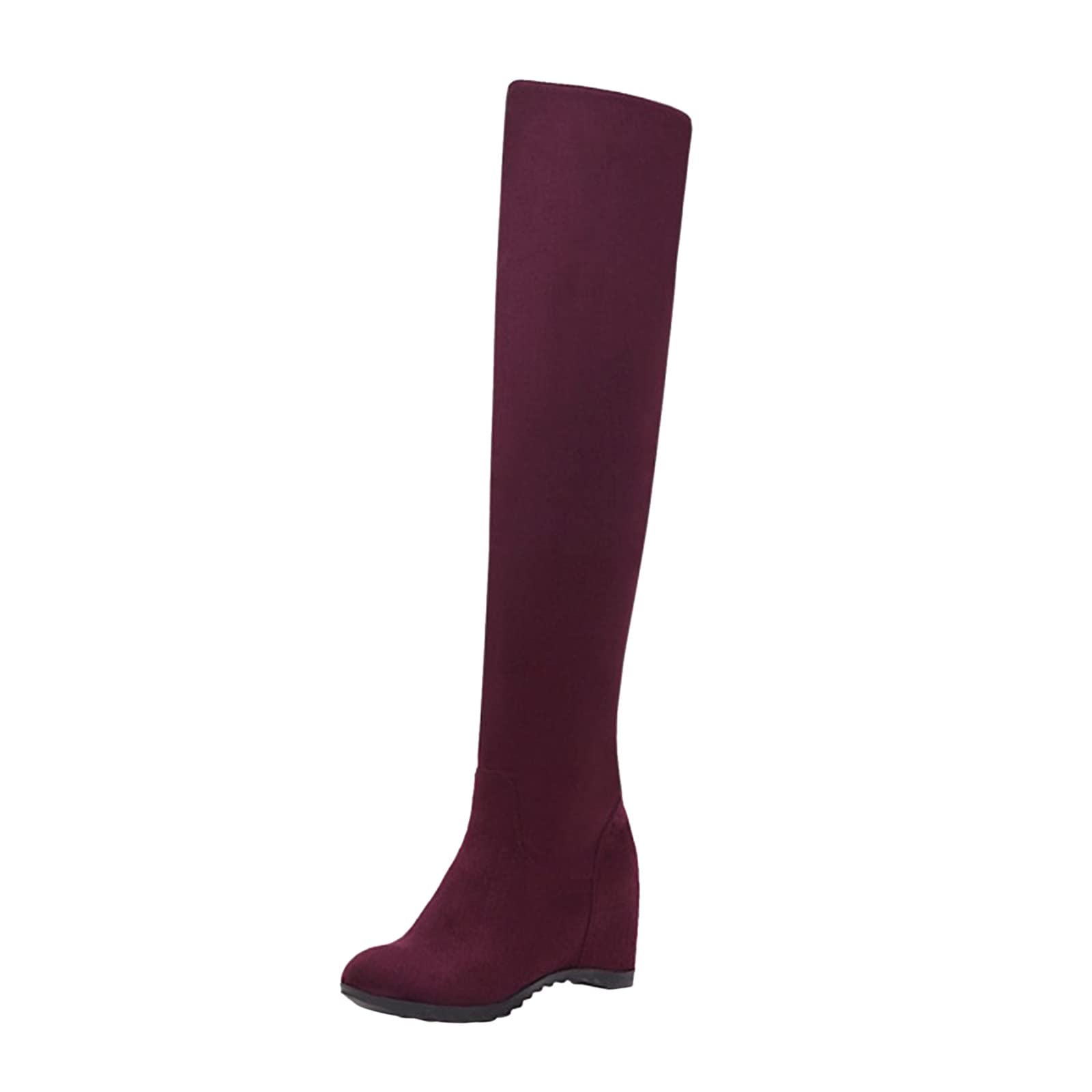 Women Over The Knee Boots Thigh High Suede Chunky Wedge Heel Above Knee Winter Round Toe Pull On