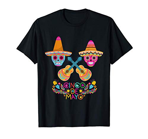 Fiesta Cinco De Mayo Colorful Mexican Skull Mujeres Hombres Camiseta