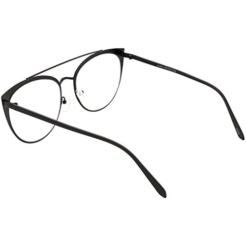 zeroUV - Women's Oversize Metal Crossbar Round Clear Flat Lens Cat Eye Glasses 61mm4