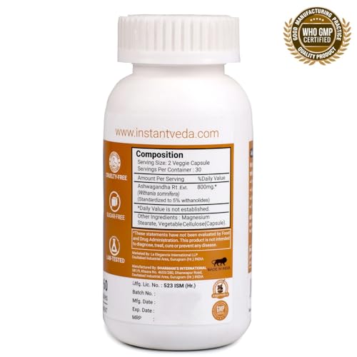 Image of Ashwagandha Capsules | 5% Withanolides | 100% Pure Root Extract | Stress Relief, Energy & Immunity Booster, Performance & Recovery Support | For Men & Women | 60 Capsules