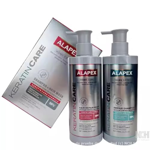 Tratamiento Keratina REPARADOR Champu Keratina + Mascarilla Capilar con Celulas MADRE Vegetales, Formula de Proteina de COLAGENO con QUERATINA para Alisar. SIN Sulfatos ni Sodio ni Parafina