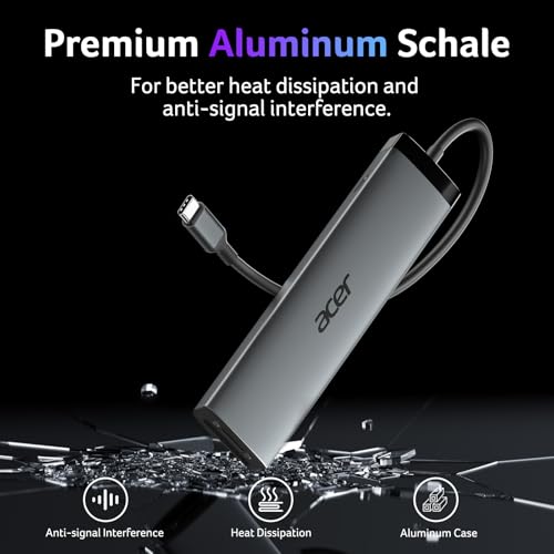 Image of Acer 8 in 1 USB C Hub 10Gbps, USBC to HDMI Adapter 4K@60Hz for Laptop /Mac | Type C Multiport Splitter with 2xUSB C 3.2 & 2xUSB A 3.0 Data Transfer, 100W Max PD Port, SD /TF Card Reader, 0.65ft