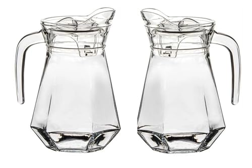 Image of IndusBay Pack of 2, 1400 ML Glass Jug Pitcher with Plastic lid, iced Tea Pitcher Water jug hot Cold Water ice Tea, Milk and Juice Beverage Carafes 1.4 LTR, 1 Piece, Transparent