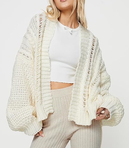 KMBANGI Women Cable Knit Cardigan Cute Oversized Drop Shoulder Sweater Open Front Jumper Top Aesthetic Clothes3