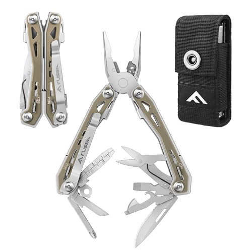 FLISSA Multi Tool Pliers, Desert Tan 16 in 1 Stainless Steel Multipurpose tool with Tactical Multitool Knife, Screwdrivers, Saw, Bottle Opener and Durable Sheath, Essential Gear for Outdoor Adventures