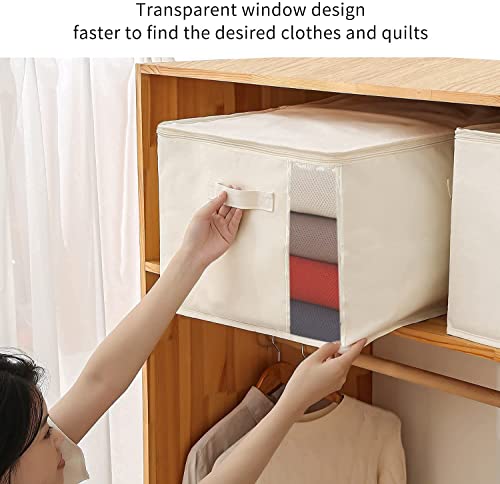 3-Pack Large Canvas Comforter Storage Bags for Clothes Sweater Clothes Organizer with Dual Zipper Three Carrying Handles for Blanket Closet Storage Container - Image 6