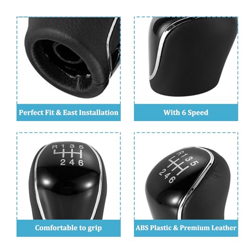 Juttzzei Ford Schaltknauf Manuell 6-Gang für Focus, Fiesta Mk2/3/4, C-Max, S-Max, Kuga, Mondeo IV, Galaxy Facelift - Verbessert PU Leder Schwarz