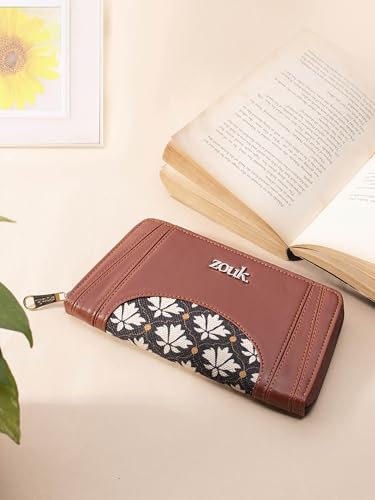 Image of ZOUK Arika Zipper Wallet for Women | Card Holder Wallet with 10 Card Slots, Coin Pouch & Cash Compartments | Purse for Women Stylish | Fits Phones up to 6.7 inch | Bidri Kaiser