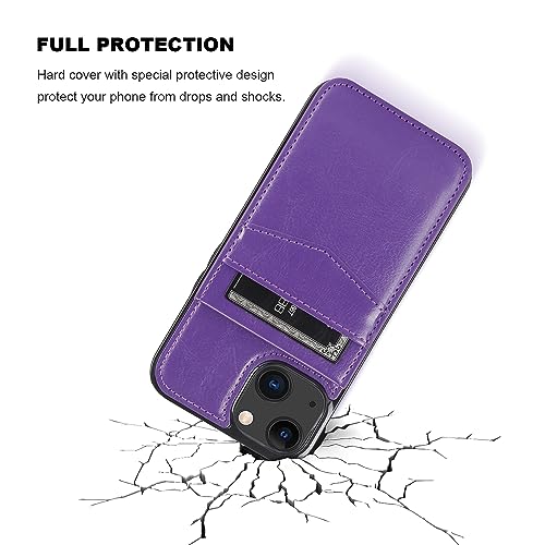 Image of KIHUWEY Compatible with iPhone 13 Case Wallet with Credit Card Holder, Premium Leather Magnetic Clasp Kickstand Heavy Duty Protective Cover for iPhone 13 6.1 inch(Dark Purple)