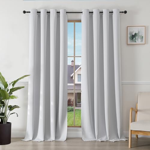 Image of Joydeco Blackout Curtains for Bedroom 55 x 96 Inch, Eyelet Thermal Insulated Energy-saving Drapes for Room Darkening Light Filtering, Long Window Treatments 96 Inch Drop, 2 Panels - Greyish White