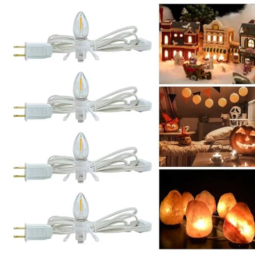 KGC 4 Pack Accessory Cord with C7 LED Light Bulb 6 Ft Indoor Blow Mold Light Cord with Plugs for Halloween Pumpkins Christmas Village Houses and Craft Projects Decoration.