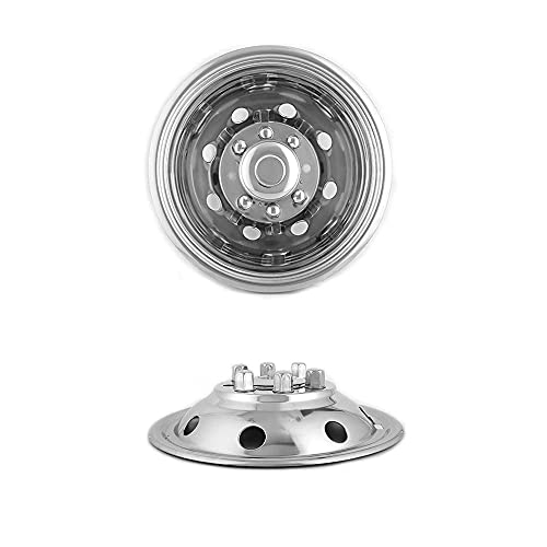 Image of 4pcs 16 inch Polished Stainless Steel Dually Wheel Simulators, Nice Looking Bolt On 8 Lug 8 Hand Hole Hubcaps Fit for 1974-1998 Ford F350;1992-2021 E350 /E450; 1974-1999 Dodge Ram 3500 6F80