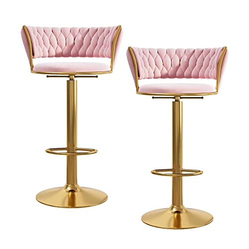 Exquisitos taburetes de bar giratorios/juego de 2 taburetes de bar de altura ajustable, taburetes de bar de terciopelo giratorios de 360° con respaldo y reposapiés, taburetes de bar modernos de altur